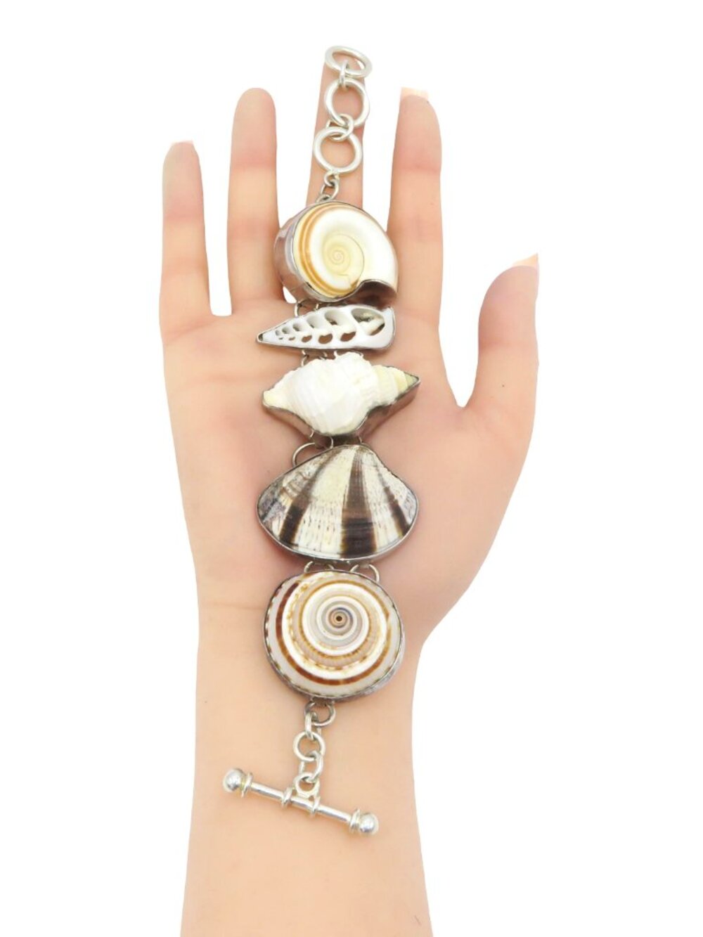 Vintage Charles Albert 950 Sterling Silver Seashell Toggle Bracelet